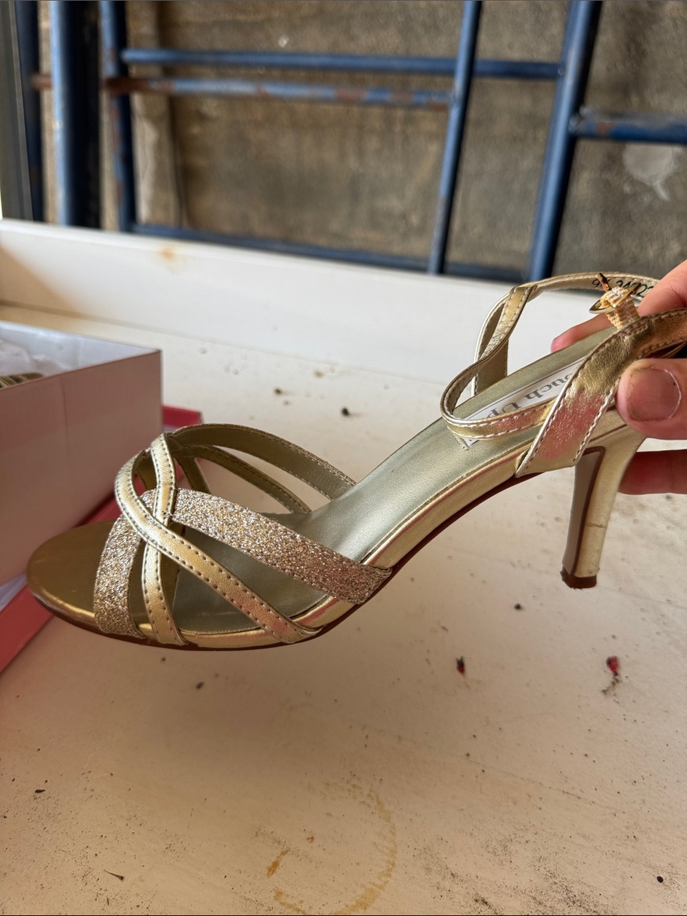 Touch Ups Gold Glitter Strappy Mid-Heel Sandals